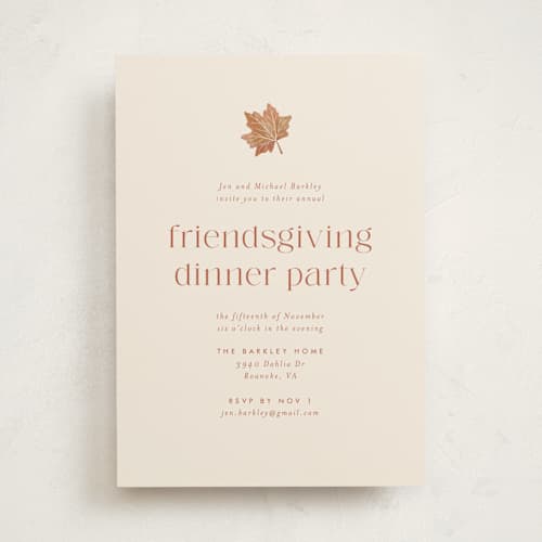 This is a mashed potatoes holiday party invitations with standard by Amy Payne called friendsgiving leaf printing on signature in standard
