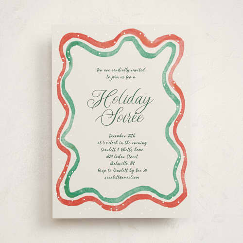 This is a stocking holiday party invitations with standard by Cass Loh called watercolor wavy edge printing on signature in standard