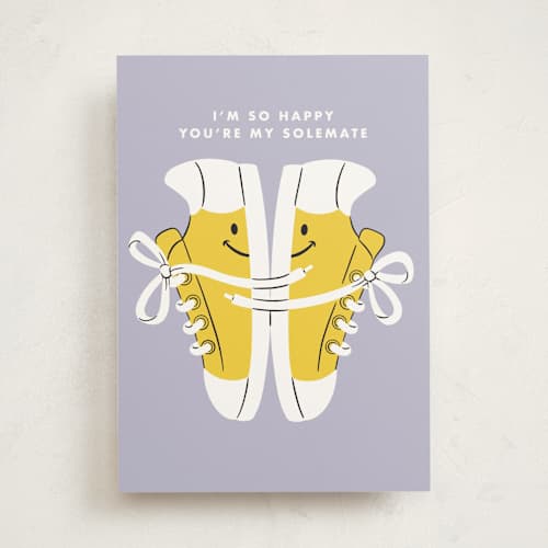 This is a lavender anniversary cards with standard by mo kelley called solemates printing on signature in greeting cards