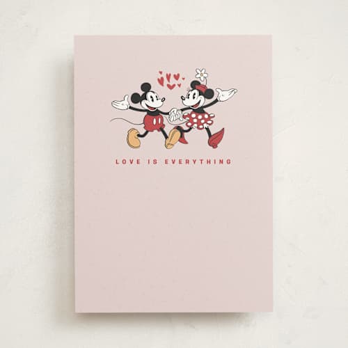 This is a rose quartz anniversary cards with standard by Sherley Ferreira called disney's mickey and minnie printing on signature in greeting cards