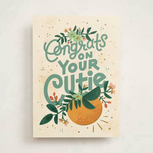 This is a nectarine new baby greeting cards with standard by Jamie Bartlett called congrats on your cutie printing on signature in greeting cards