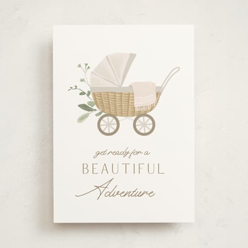 This is a porcelain new baby greeting cards with standard by Everett Paper Goods called boho buggy printing on signature in greeting cards