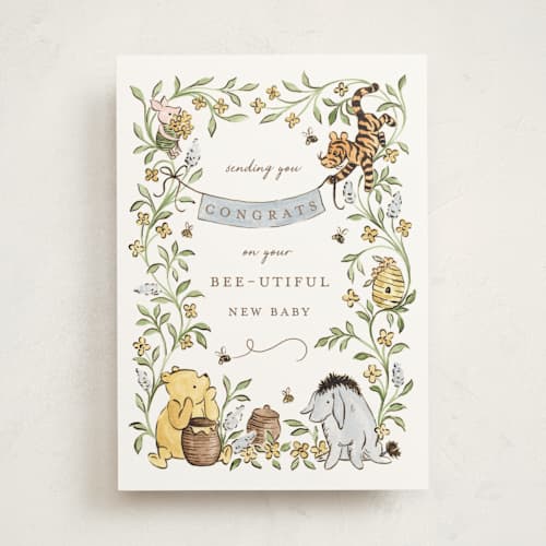 This is a garden new baby greeting cards with standard by Sarah Knight called disney's bee-utiful baby printing on signature in greeting cards