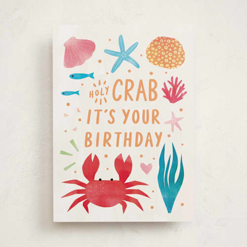 This is a ocean birthday cards with standard by Cindy Chu called holy crab printing on signature in greeting cards
