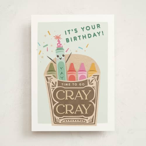 This is a minit birthday cards with standard by Karidy Walker called cray cray birthday printing on signature in greeting cards