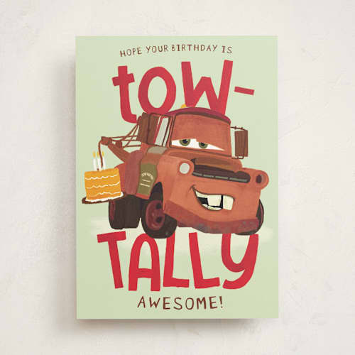 This is a moss dew birthday cards with standard by Vera Lim called disney and pixar's mater totally printing on signature in greeting cards