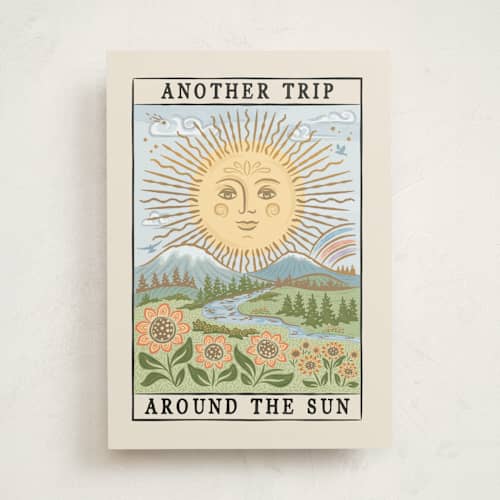 This is a sun birthday cards with standard by Paper Sun Studio called golden sun tarot birthday card printing on signature in greeting cards
