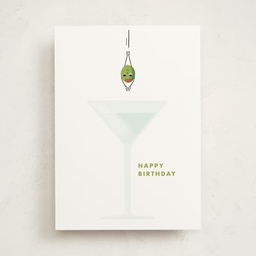 This is a olive birthday cards with standard by mo kelley called dive into a martini printing on signature in greeting cards