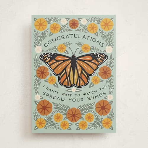 This is a sage congratulations cards with standard by Katharine Watson called spread your wings printing on signature in greeting cards