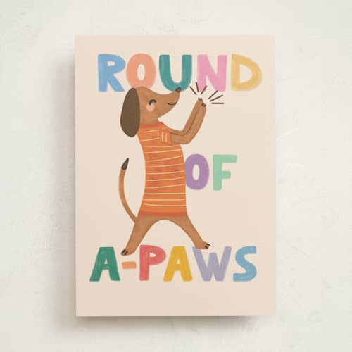 This is a sherbet congratulations cards with standard by Creo Study called round of a-paws printing on signature in greeting cards
