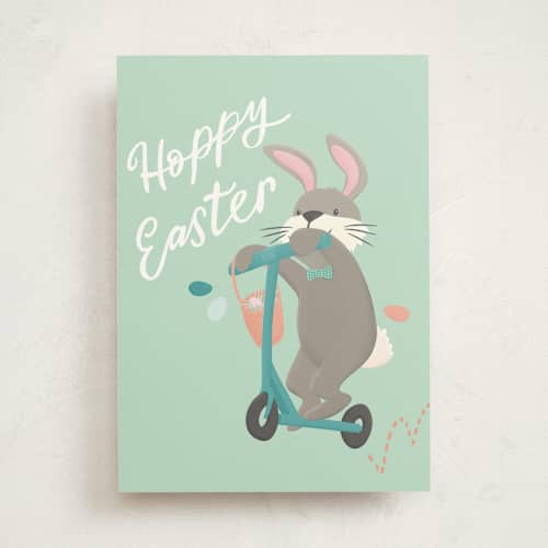 This is a mint greeting cards with standard by Charter Oaks Creative called hoppy easter printing on signature in greeting cards