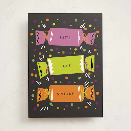 This is a dark chocolate greeting cards with standard by Itsy Belle Studio called get spooky printing on signature in greeting cards