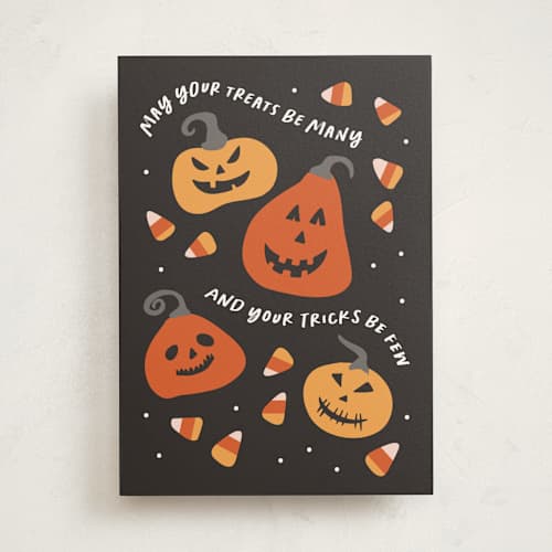 This is a midnight greeting cards with standard by Creo Study called tricks and treats printing on signature in greeting cards
