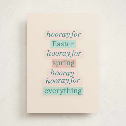 This is a cream greeting cards with standard by Charter Oaks Creative called hooray easter printing on signature in greeting cards