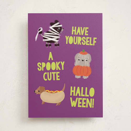 This is a lavender greeting cards with standard by Itsy Belle Studio called spooky cute printing on signature in greeting cards