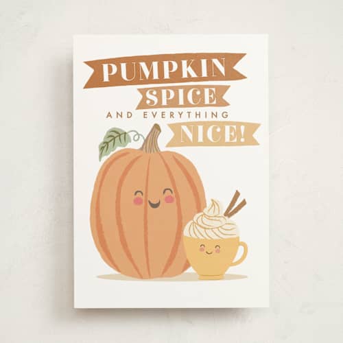 This is a pumpkin greeting cards with standard by Karidy Walker called festive pumpkin spice printing on signature in greeting cards