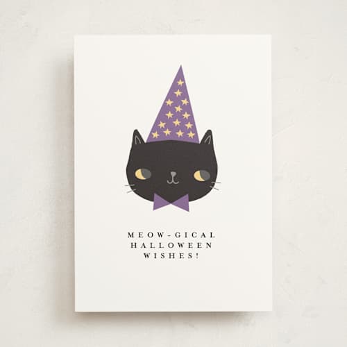 This is a dusk greeting cards with standard by Angela Thompson called meow-gical printing on signature in greeting cards