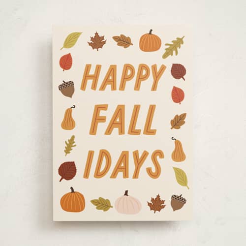 This is a pumpkin greeting cards with standard by Ashlee Townsend called happy fallidays printing on signature in greeting cards