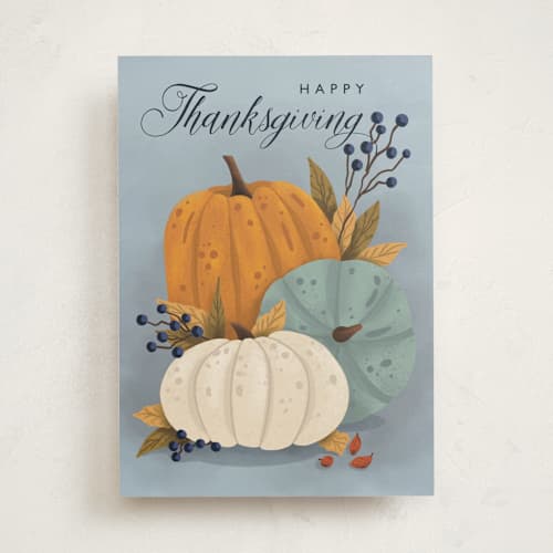 This is a winter greeting cards with standard by Yuliya Evseeva called three pumpkins printing on signature in greeting cards