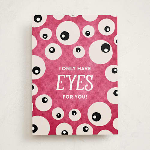 This is a fuchsia greeting cards with standard by Jennifer Thomke called eyes for you printing on signature in greeting cards