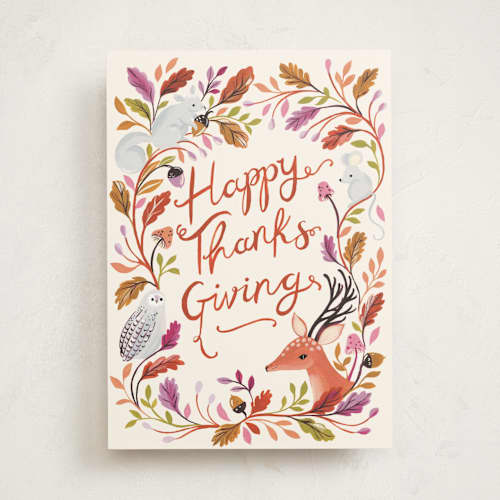 This is a autumn greeting cards with standard by Sarah Knight called thankful forest printing on signature in greeting cards