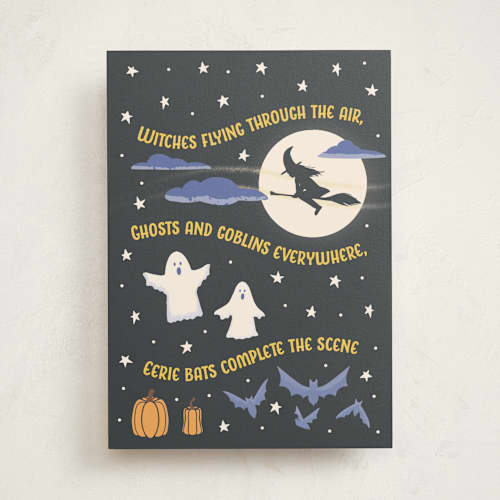 This is a obsidian greeting cards with standard by Sarah Renee called halloween bats and witches printing on signature in greeting cards