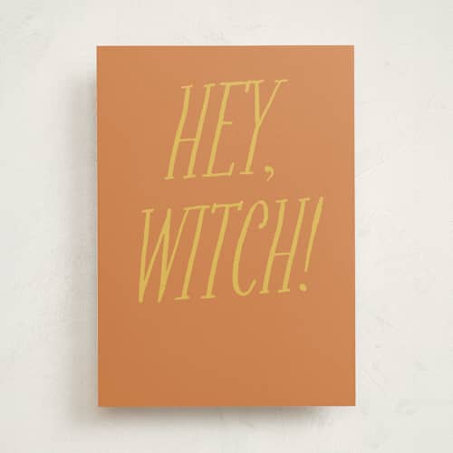This is a caramel greeting cards with standard by Christie Garcia called trick or treat witches printing on signature in greeting cards