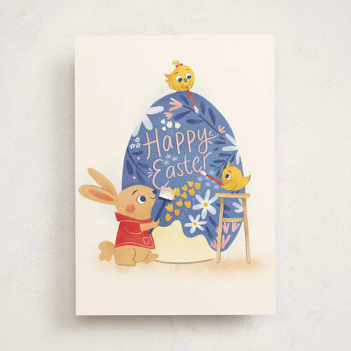 This is a denim greeting cards with standard by curiouszhi called easter egg mural printing on signature in greeting cards
