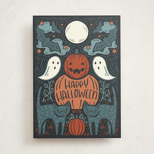 This is a teal greeting cards with standard by Laura Hankins called halloween night printing on signature in greeting cards