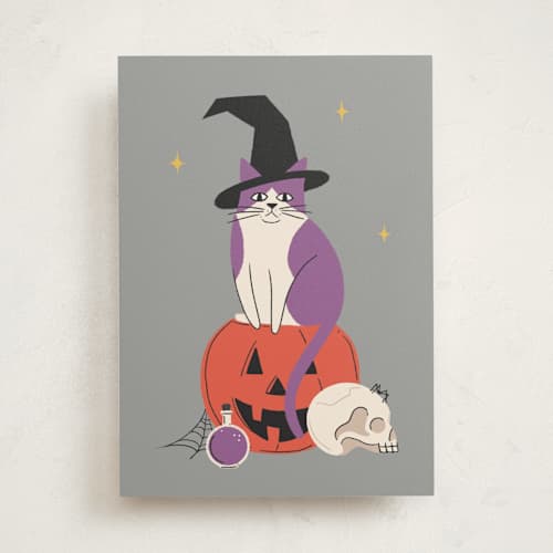 This is a cement greeting cards with standard by Becky Nimoy called halloween cat printing on signature in greeting cards