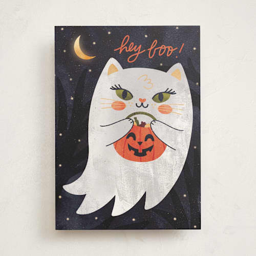 This is a midnight greeting cards with standard by Noonday Design called hey boo printing on signature in greeting cards