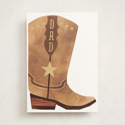 This is a leather fathers day cards with standard by Sarah Knight called boots printing on signature in greeting cards