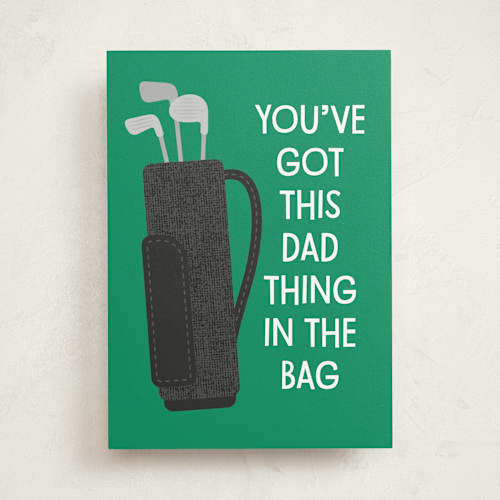 This is a grass fathers day cards with standard by Kacey Kendrick Wagner called golf bag printing on signature in greeting cards