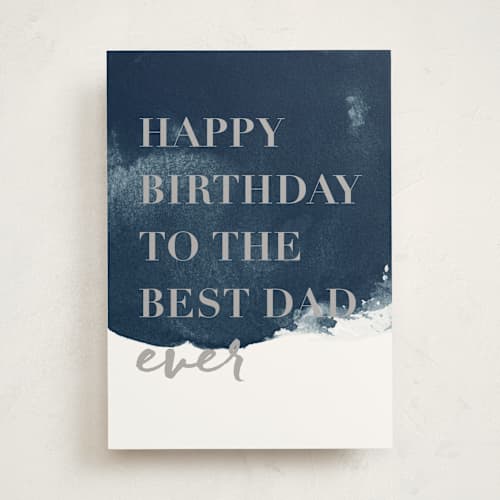 This is a navy birthday cards for him with standard by Stacey Meacham called best dad printing on signature in greeting cards