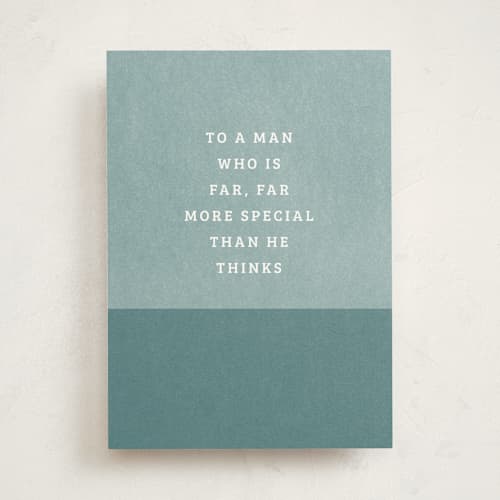 This is a teal birthday cards for him with standard by Sumak Studio called far, far more printing on signature in greeting cards