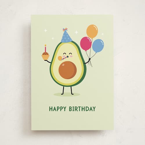 This is a avocado birthday cards for him with standard by Jana Volfova called birthday avo printing on signature in greeting cards