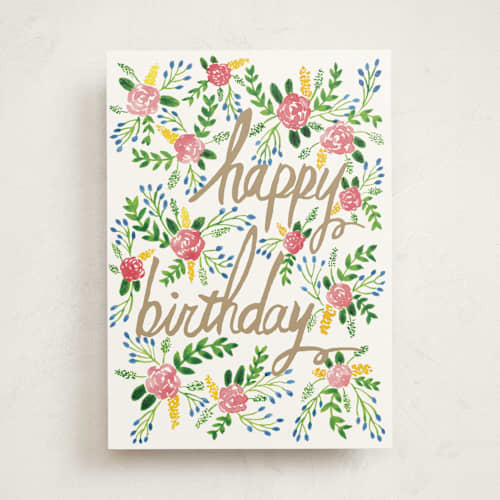 This is a sage birthday cards for her with standard by Yaling Hou Suzuki called floral birthday card printing on signature in greeting cards