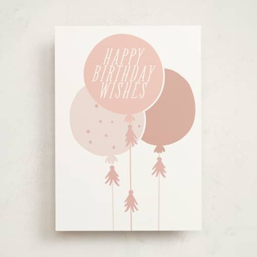 This is a baby pink birthday cards for her with standard by Angela Thompson called glitter balloons printing on signature in greeting cards
