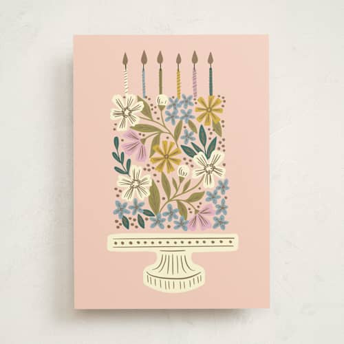 This is a blush birthday cards for her with standard by Alethea and Ruth called floral cake stand printing on signature in greeting cards
