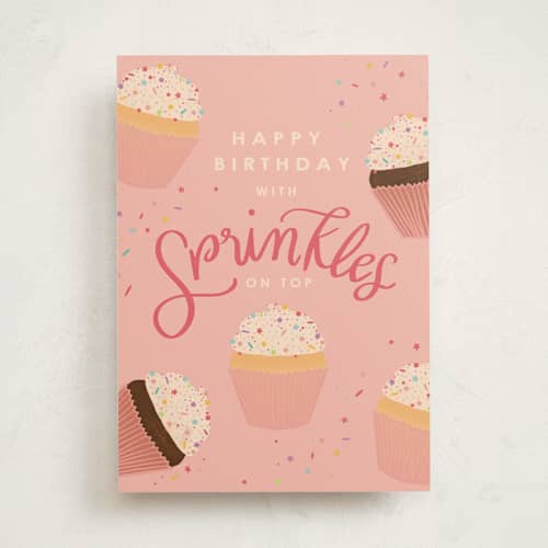 This is a peony birthday cards for her with standard by Lauren Jinhee called sprinkles printing on signature in greeting cards