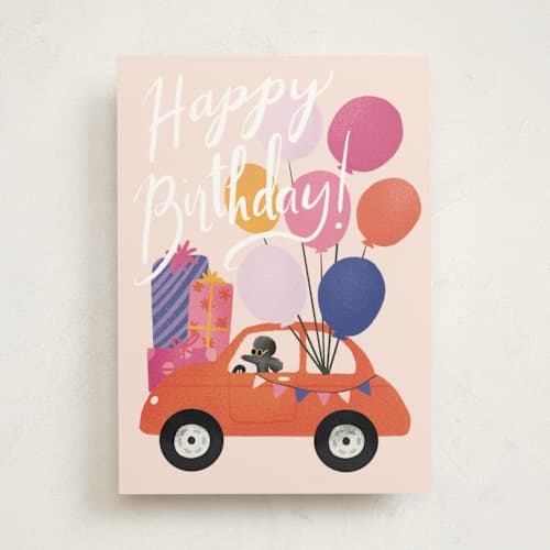 This is a blush birthday cards for her with standard by Ana Peake called treat yo self printing on signature in greeting cards