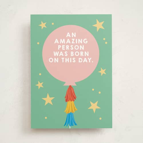 This is a mint birthday cards for her with standard by Creo Study called birthday balloon printing on signature in greeting cards