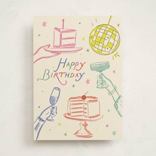 This is a dessert birthday cards for her with standard by Jenna Holcomb called let's celebrate printing on signature in greeting cards