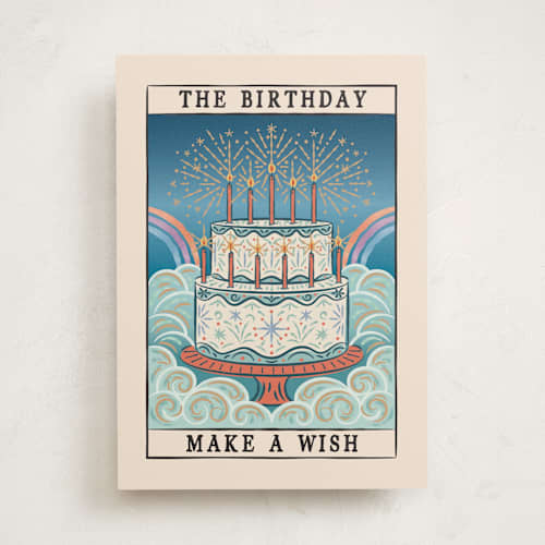 This is a cream birthday cards for her with standard by Paper Sun Studio called tarot birthday cake wish printing on signature in greeting cards