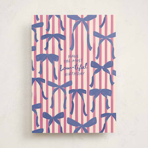 This is a periwinkle birthday cards for her with standard by Gabrielle Neil called bow-tiful birthday printing on signature in greeting cards