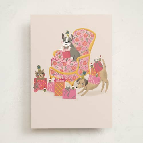 This is a petal birthday cards for her with standard by Jackie Crawford called puppy and presents pawty printing on signature in greeting cards
