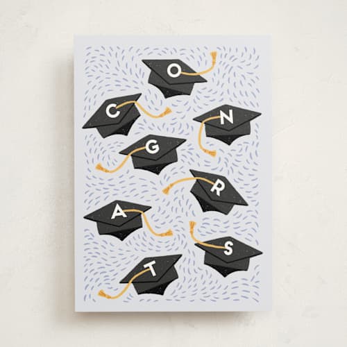 This is a cobalt graduation cards with standard by Rebecca Smith called hats off to you printing on signature in greeting cards