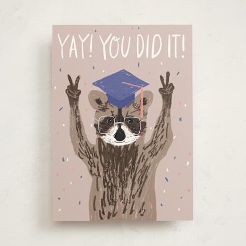 This is a almond graduation cards with standard by Cass Loh called raccoon grad printing on signature in greeting cards