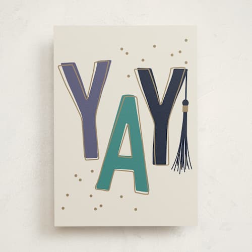 This is a champagne graduation cards with standard by Jessica Williams called tassel printing on signature in greeting cards