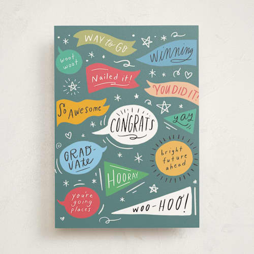 This is a seagreen graduation cards with standard by Hannah Williams called congrats banners printing on signature in greeting cards